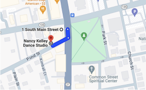 A Google Maps screenshot shows that the Nancy Kelley Dance Studio's new location is just around the corner from the site of the fire.