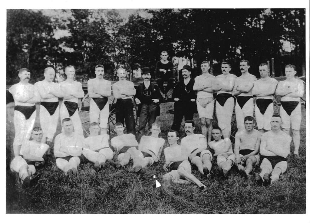 The Union Ladder Company won the Worlds Hook and Ladder Championship in competition with Westboro, Leominster, and Spencer at Worcester on September 5, 1891, in 58 seconds. In 1892, the company won against Attleboro in 56 seconds. (NHS Collections)