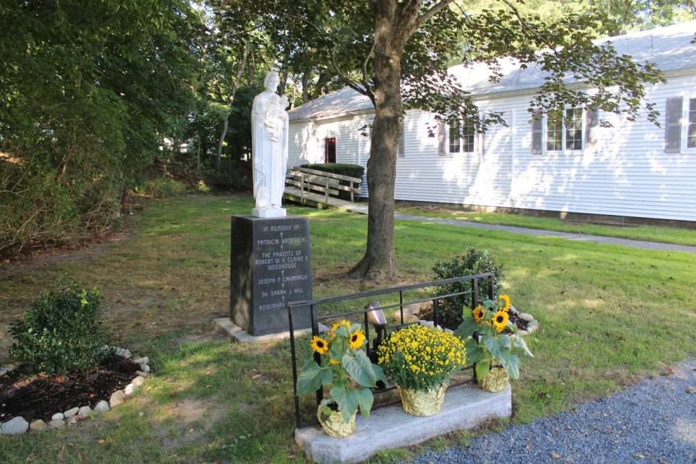 The new prayer garden on the grounds of St. Linus Church on Hartford Street.