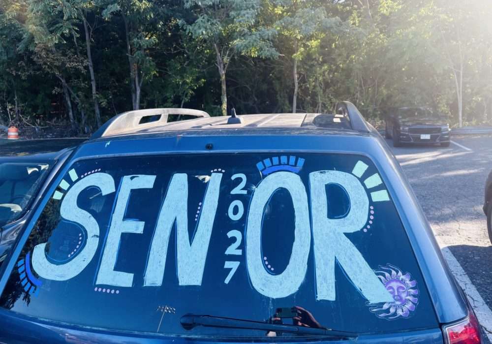 NHS senior cars at Memorial Field lot