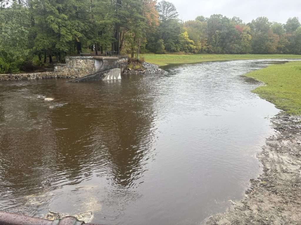 after nor'easter at former Natick dam & spillway