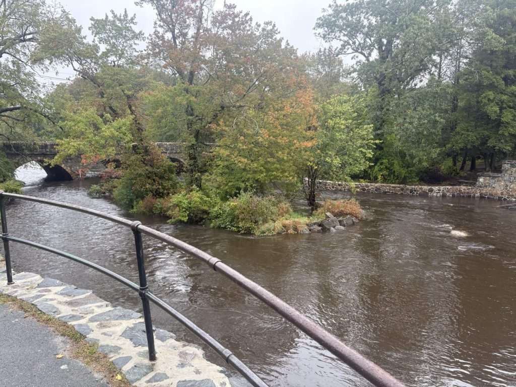 after nor'easter at former Natick dam & spillway